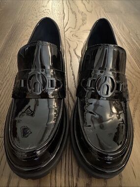 Wishbone Frankie Black Patent Leather Slip-On Loafers with Decorative Hardware